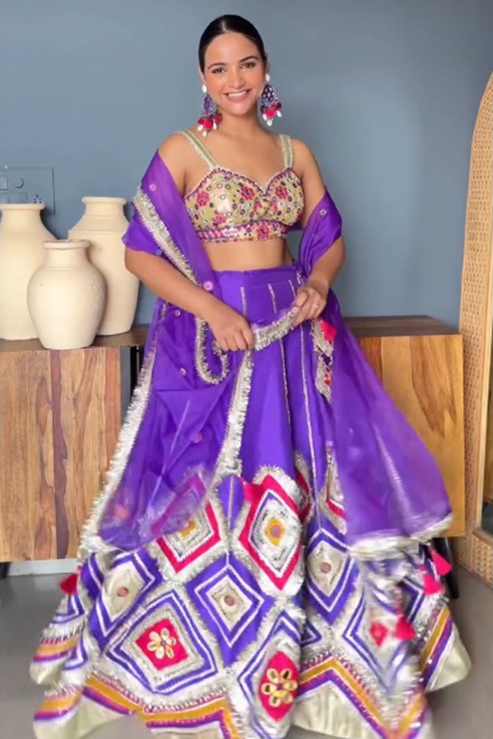 Purple Silk Blend Bandhani Lehenga Set - Jash-E-Lehenga Festive Wear