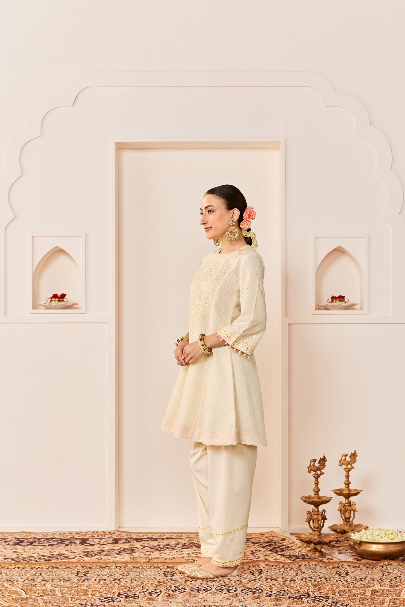 NIDA - DAISY IVORY SHORT CHOGA WITH FARSHI SALWAR AND DUPATTA