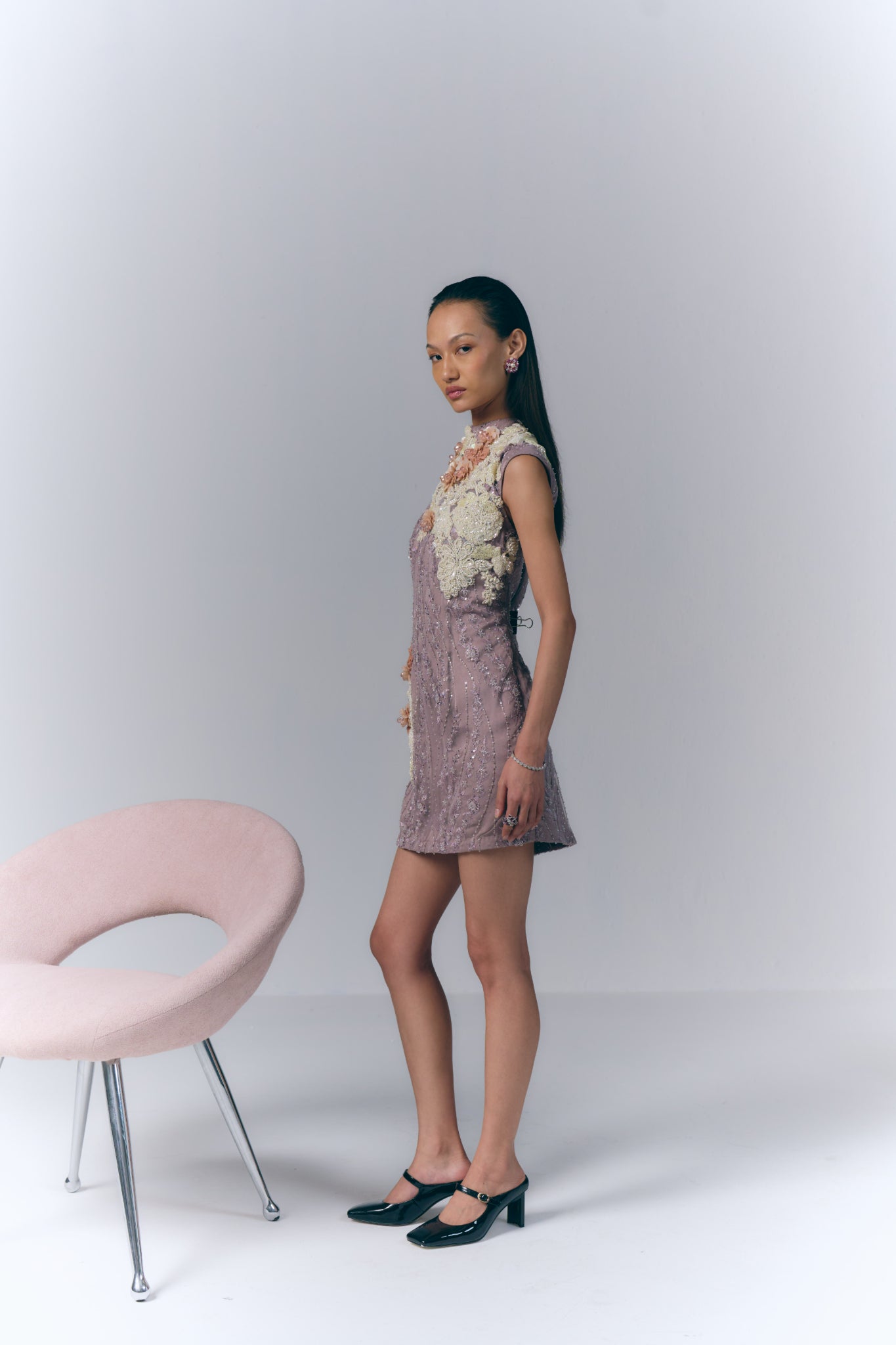 Mauve Embroidered Short Dress