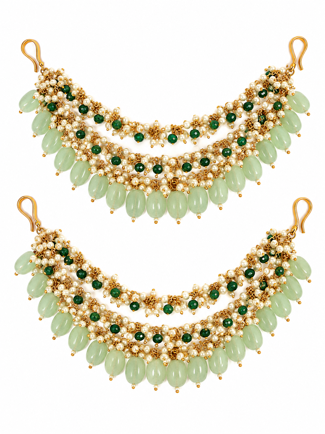 Sage Green Pearl Layered Ear Chain
