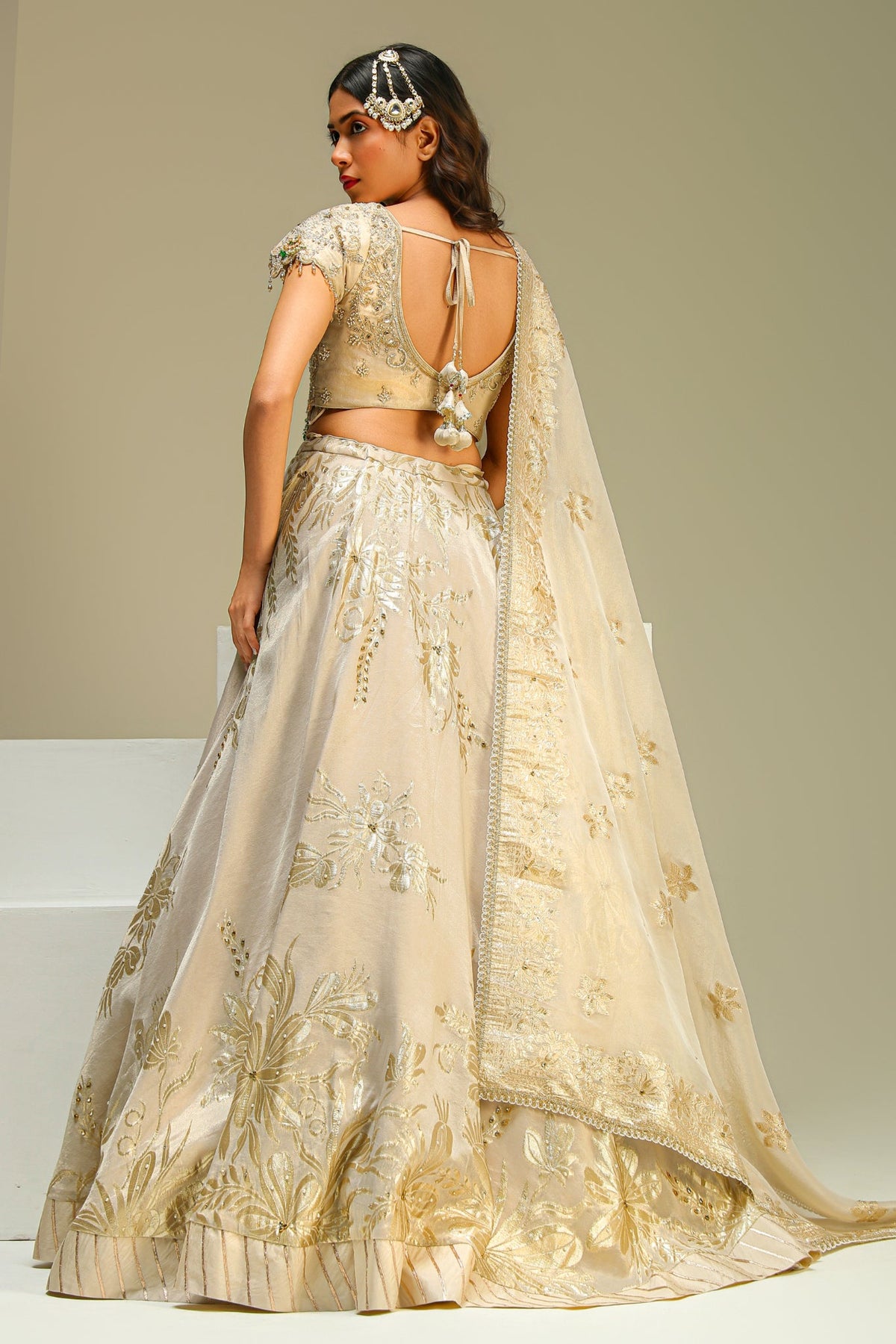 Ivory Banarasi Tissue Lehenga Set with Dupatta
