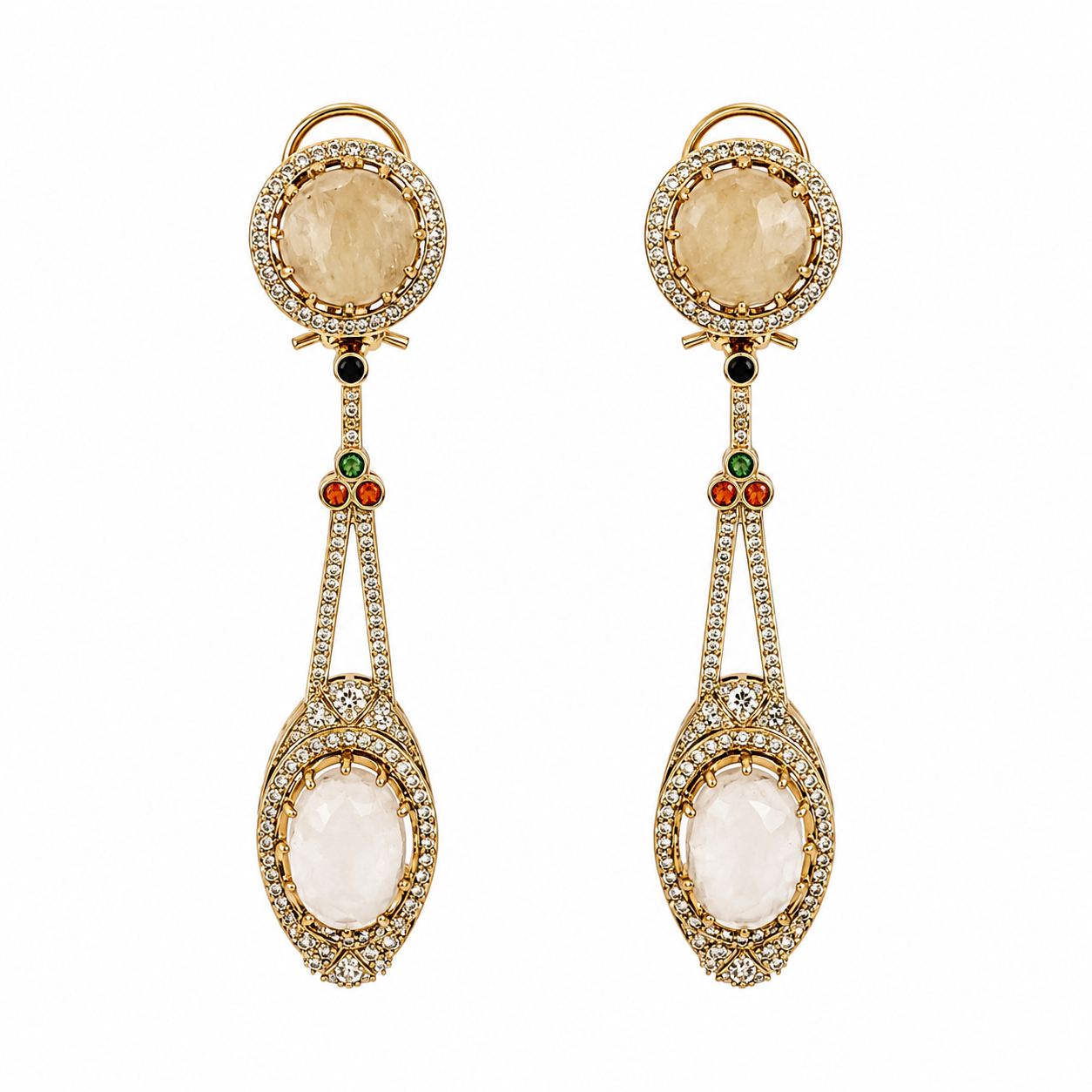 Ivory semi-Precious Dual Stone Drop Earrings