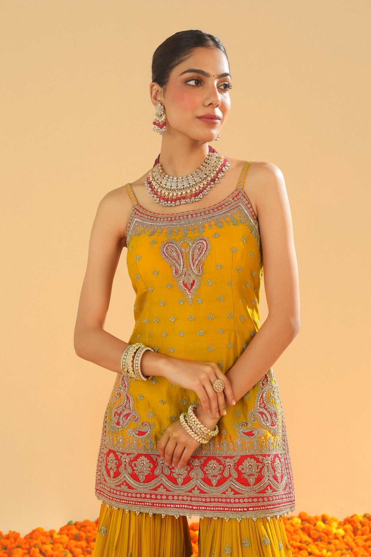 Mehan - Mustard Short Kurta with Garara and Dupatta