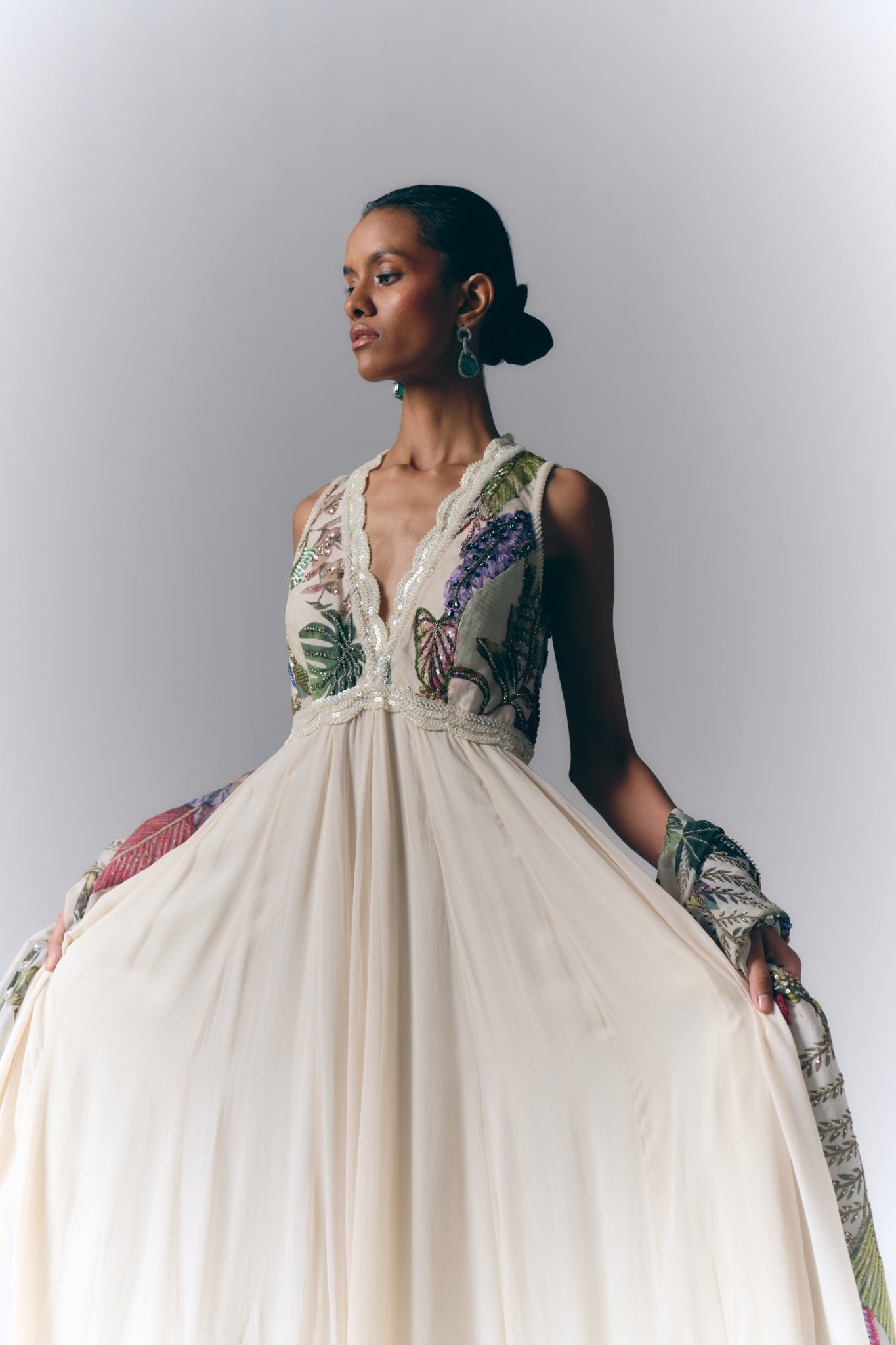 Ivory Botanical Embroidered Anarkali Set