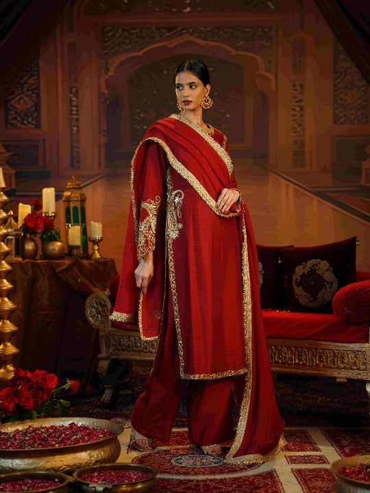 deep red raw silk suit set - image 3