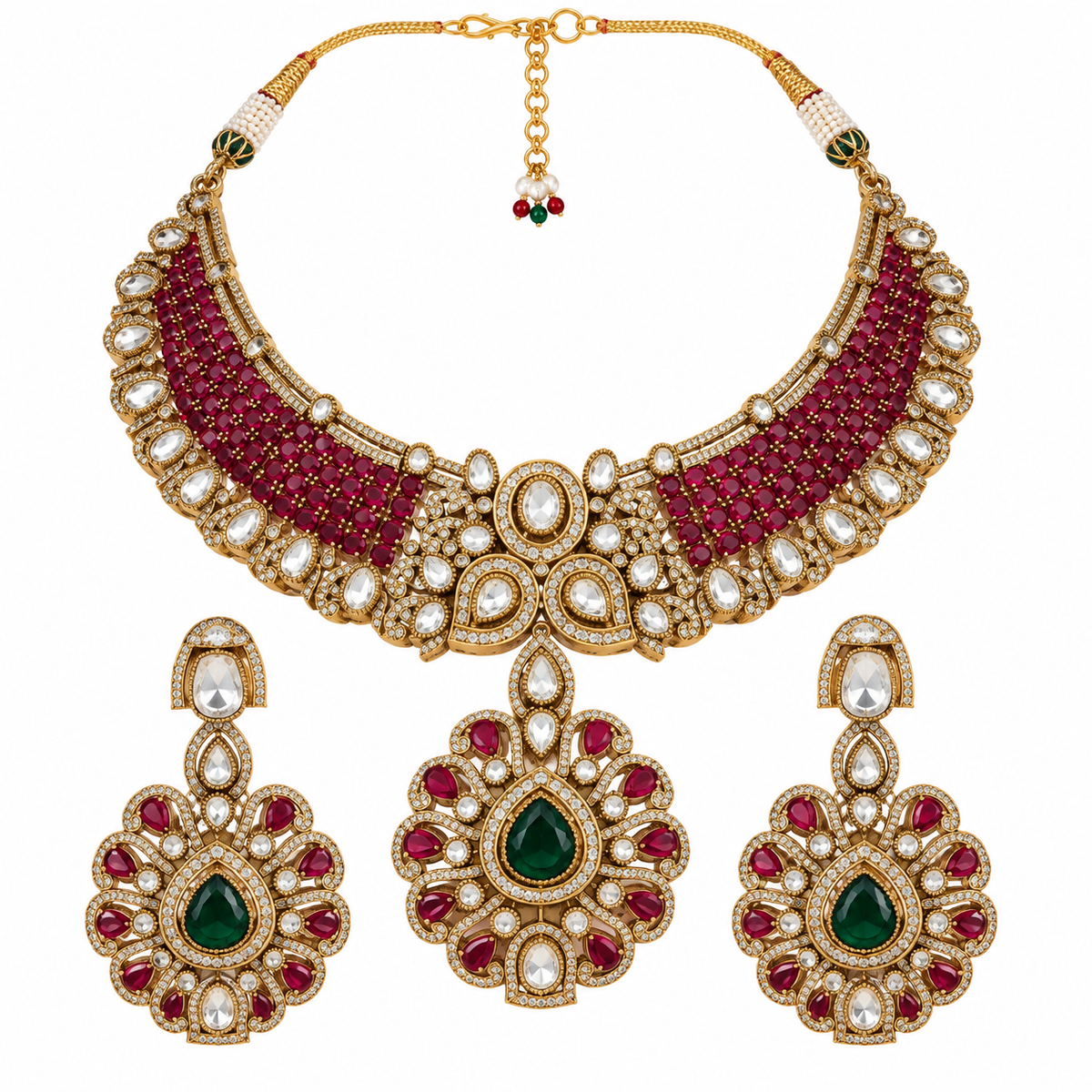 Ruby Moissanite Statement Necklace Set