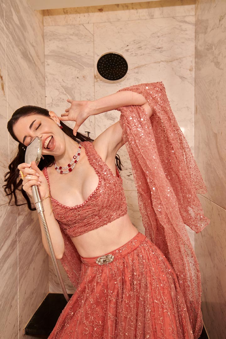 Ivory Infinity Gown. 1 (Gown with attached drape trail)