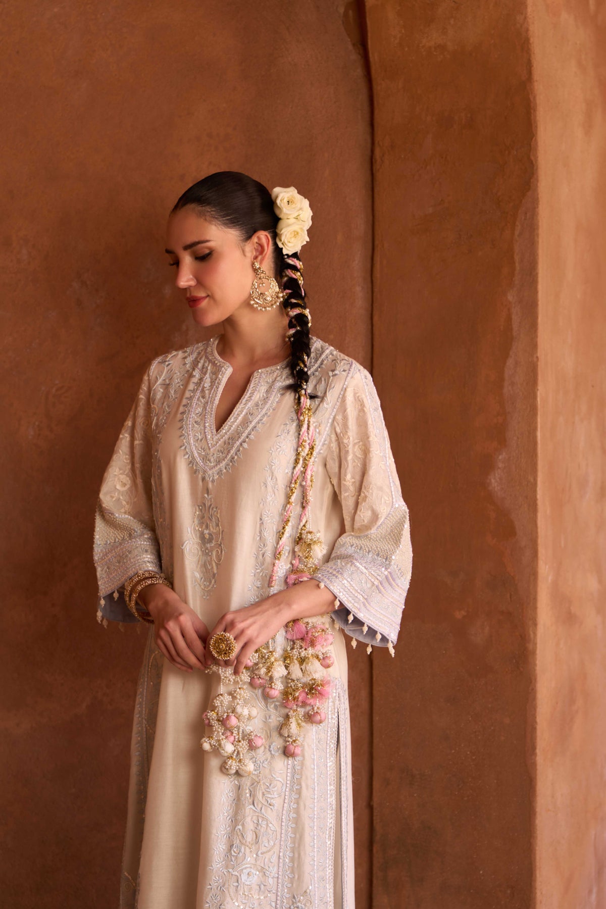 Ivory Blue Silk Chanderi Kurta Palazzo Set for Summer Weddings
