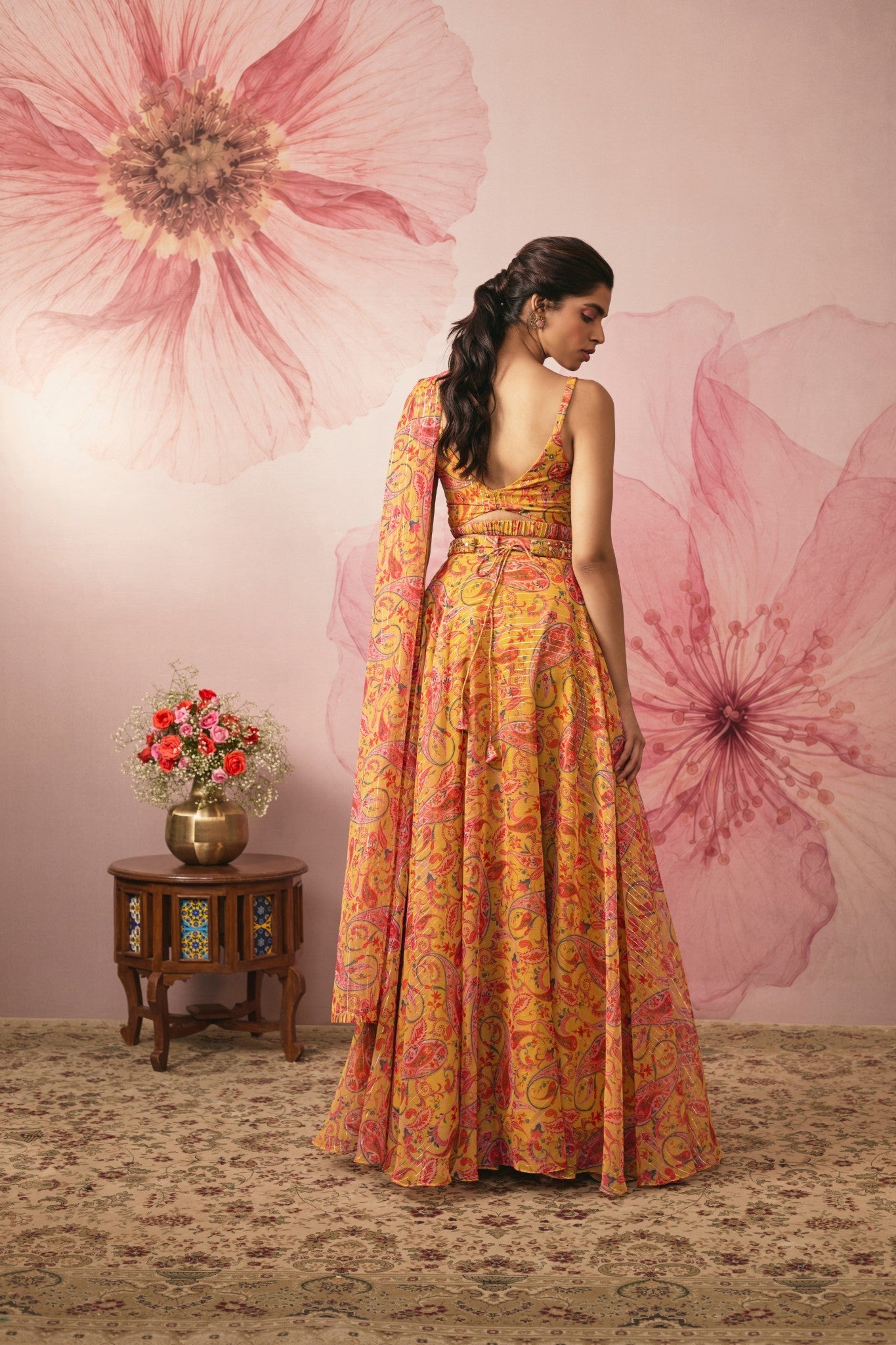 YELLOW PAISLEY PRINTED LEHENGA SET