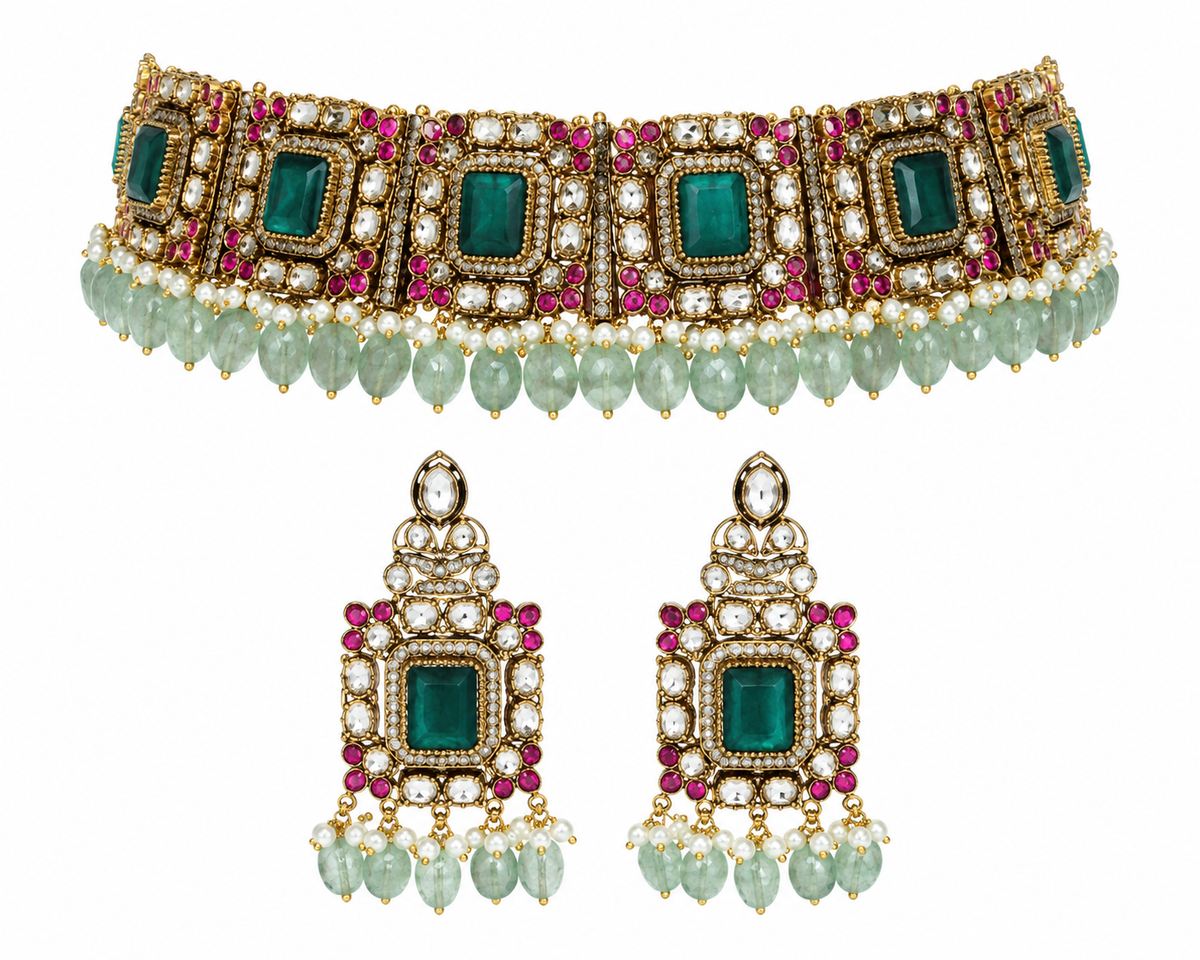 Emerald Kundan Choker Set