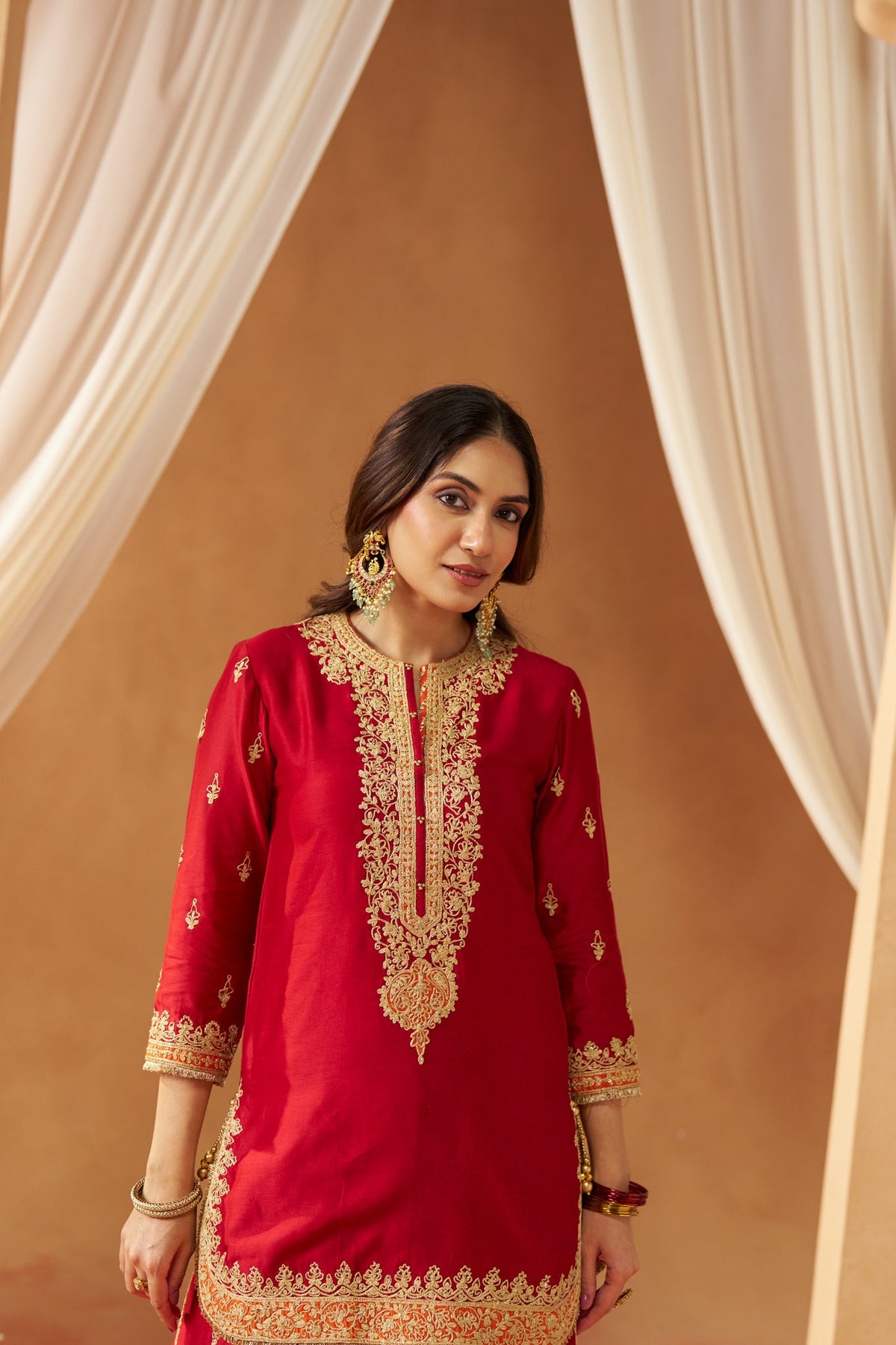 Fadiya Deep Red Kurta with Sharara and Dupatta