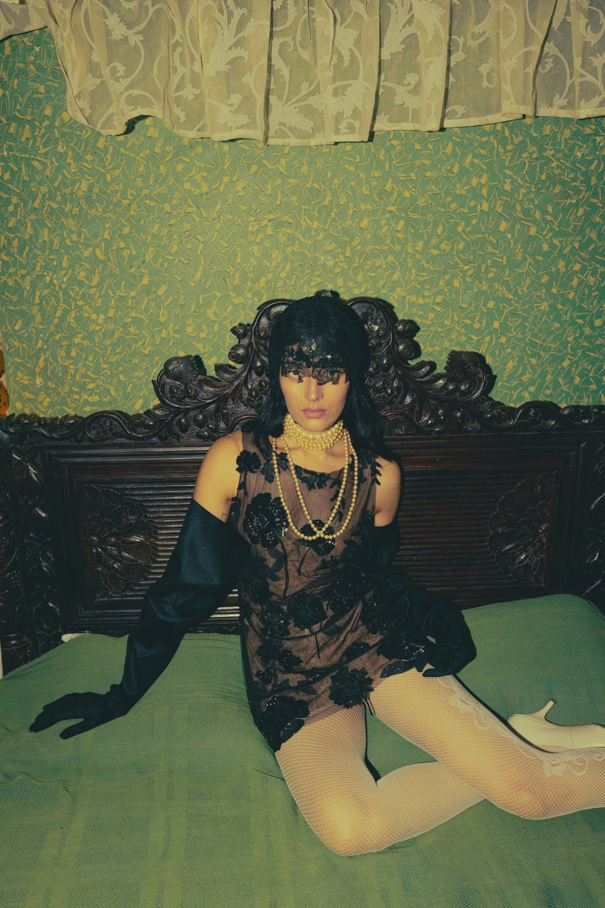 Black, Persian Embroidery, Tulle & French Lace, Shift Dress, Negligee Silhouette