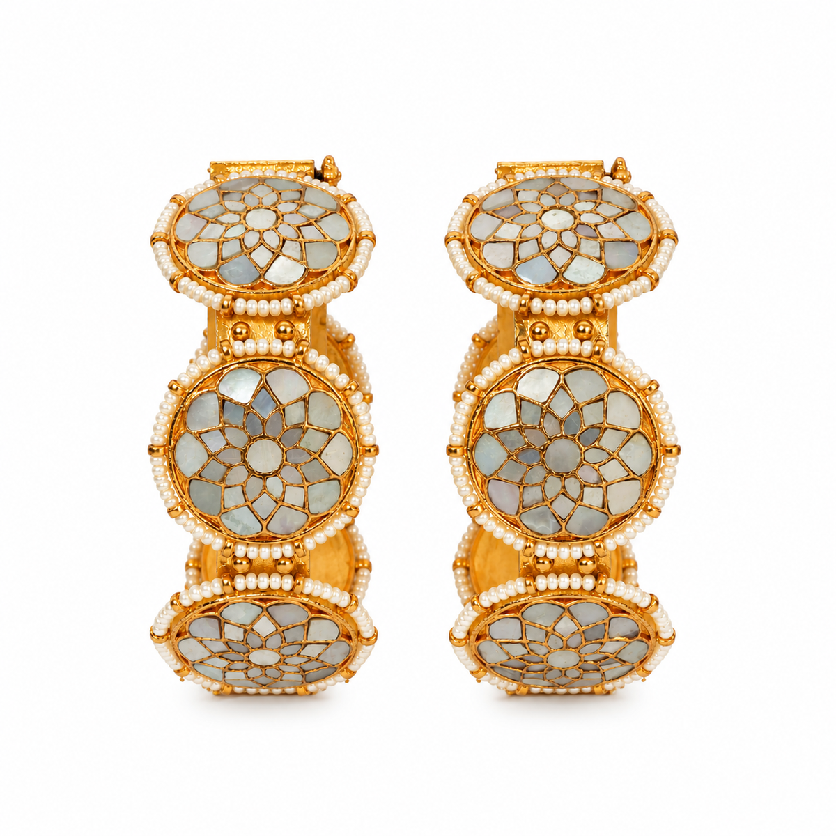 Pearl Kundan Floral Statement Bangles