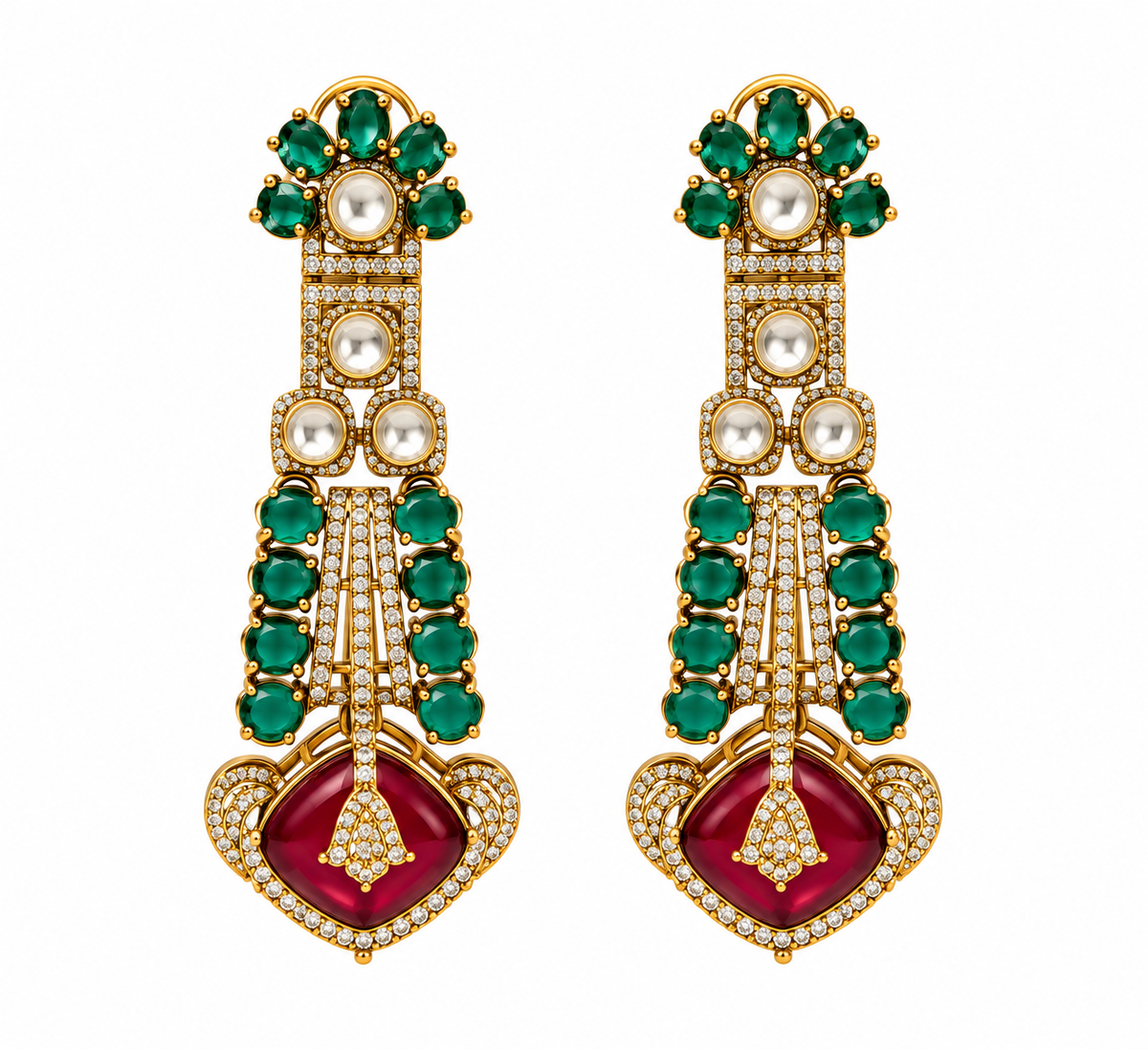 Emerald Ruby Kundan Statement Earrings