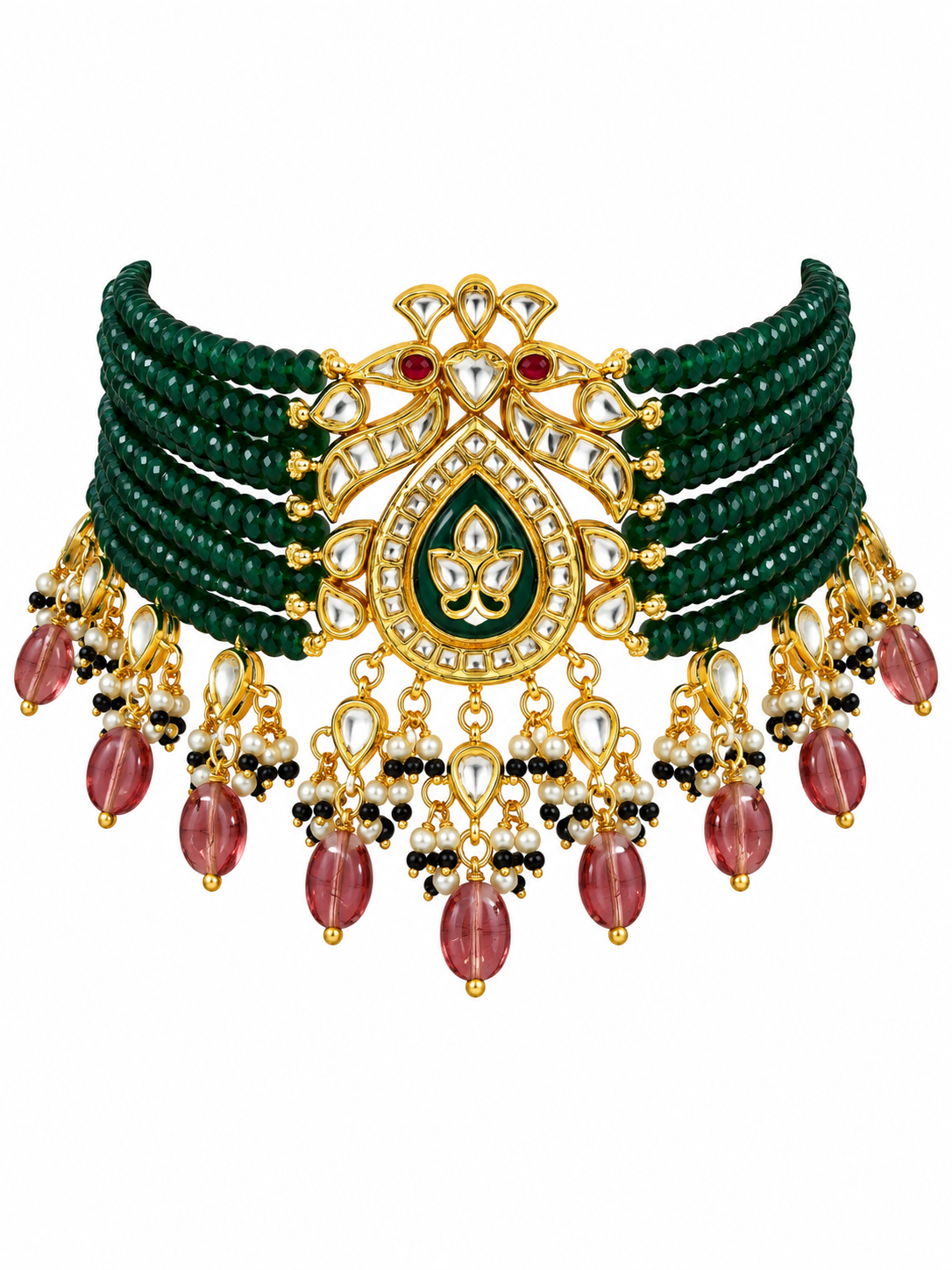 Kundan Peacock Beaded Choker Earring Set