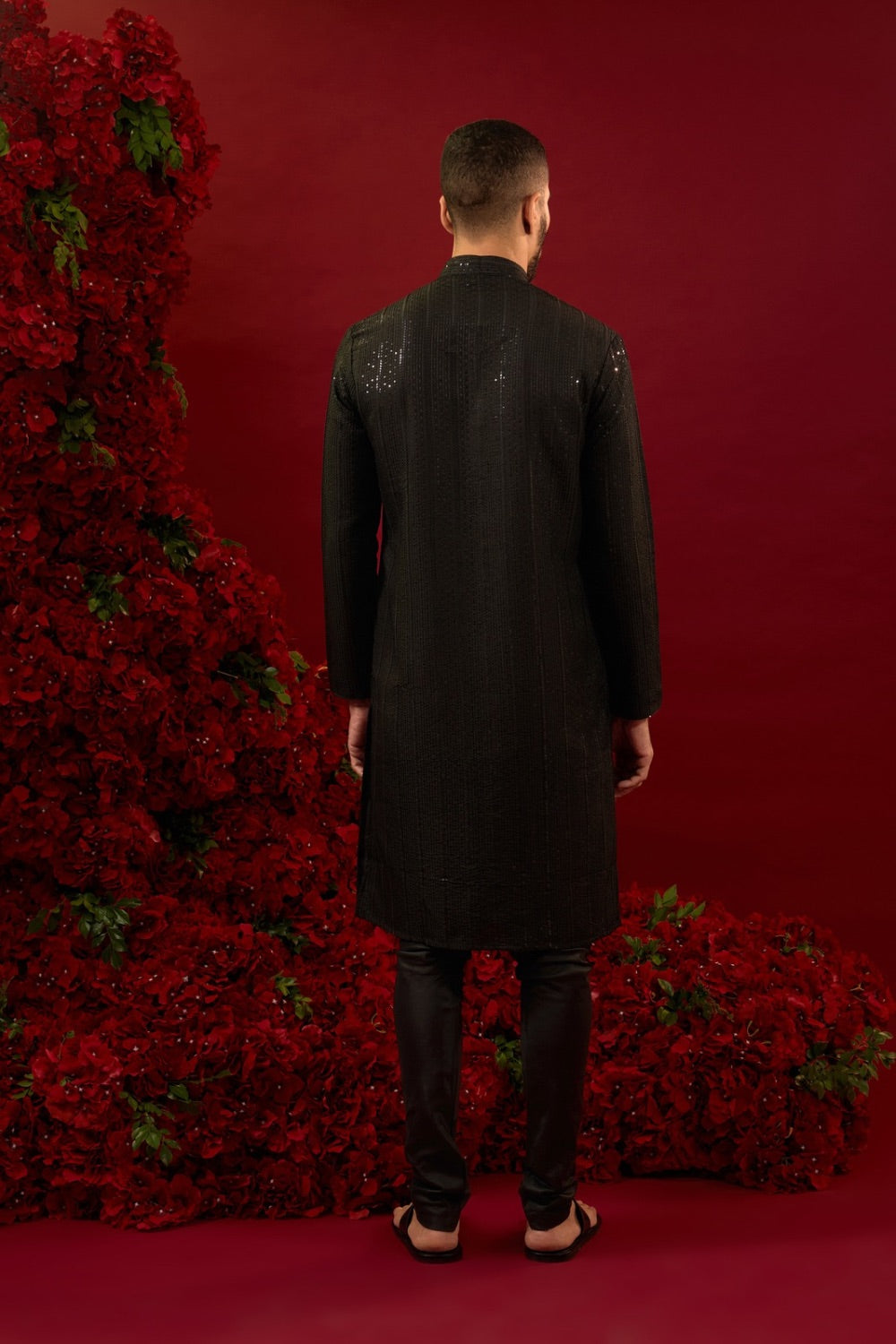 Black silk kurta set with hand and machine work