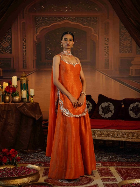 rust orange kasab silk sharara set - image 3