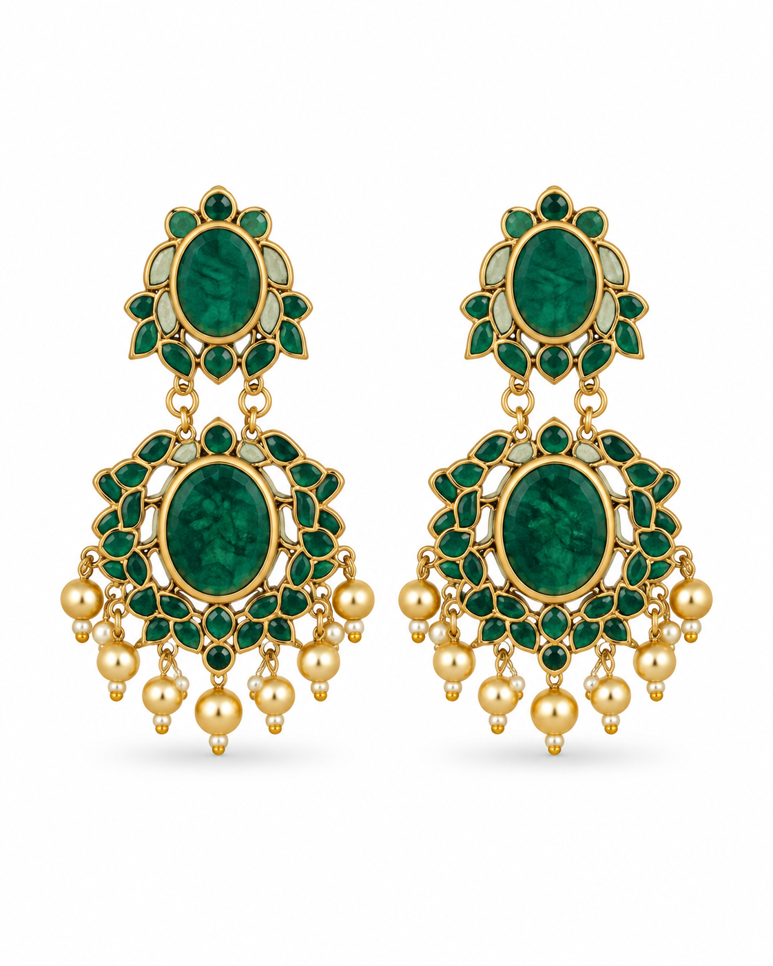 Green Stone Gold-Tone Statement Earrings