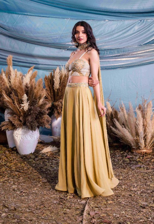 Olive Haze Georgette Skirt with Corset and Dupatta - image 3