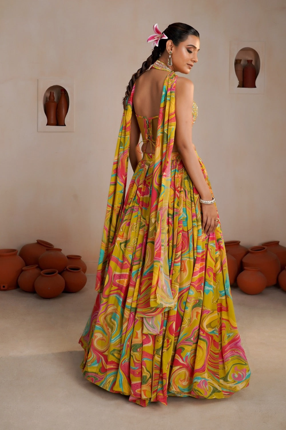 Yellow Crepe Silk lehenga choli