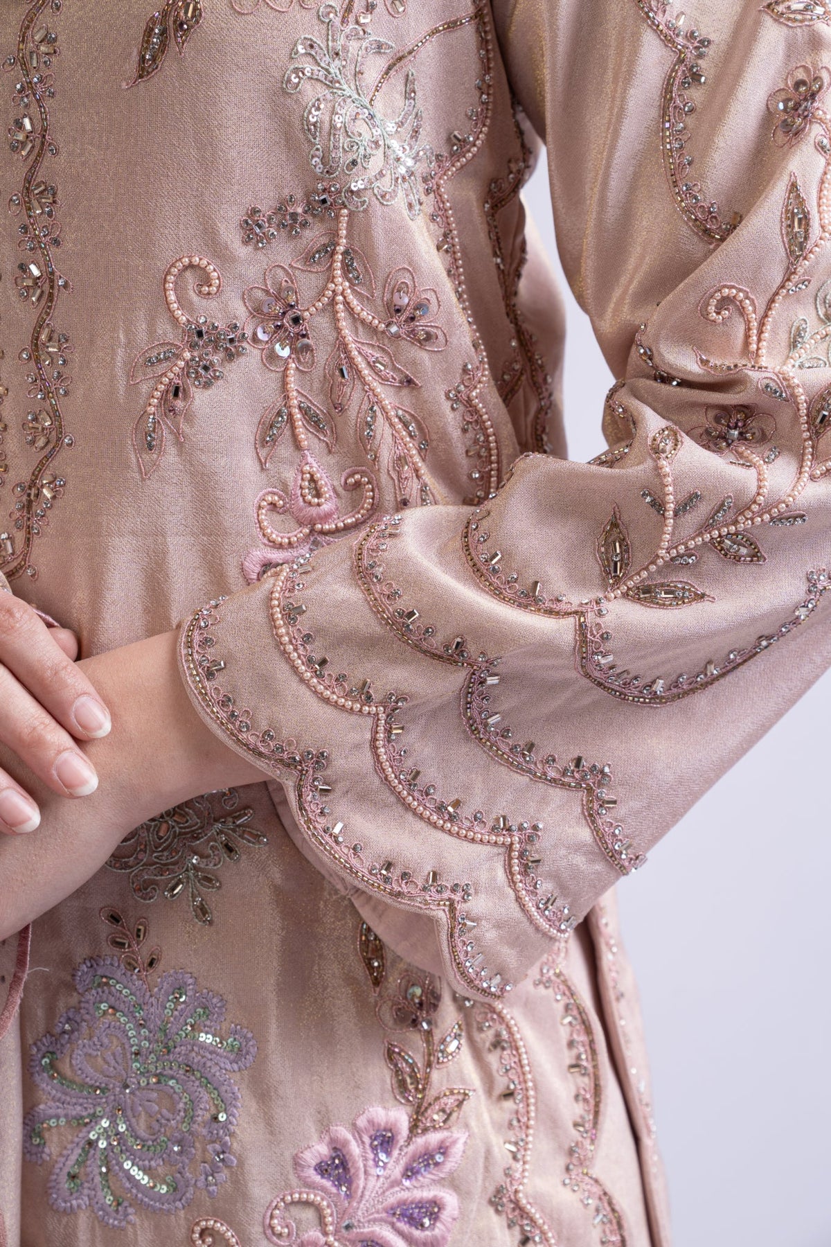 Blush Pink Tissue Embroidered Shirt Set with Dupatta