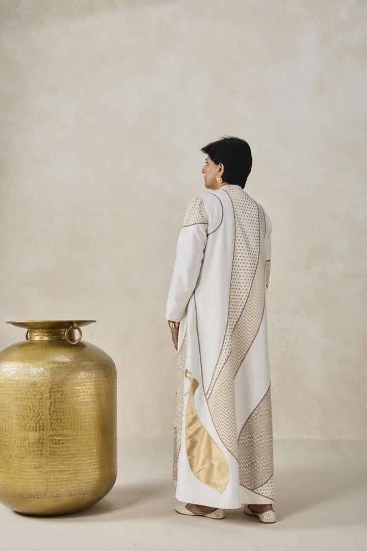Ivory Chanderi Long Jacket Style Kurta Set - Elegant Ethnic Wear
