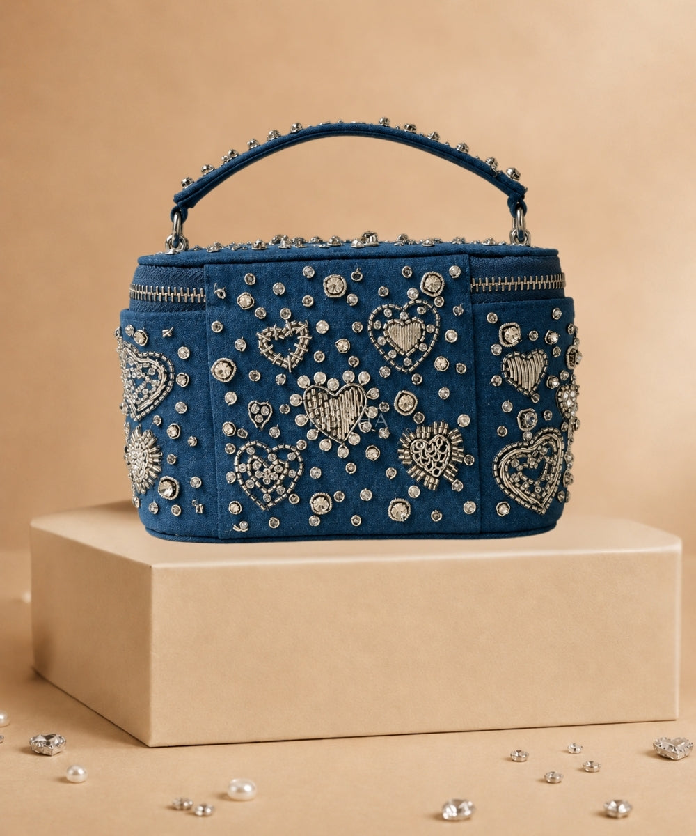 Alizeh Silver Denim Embroidered Vanity Bag