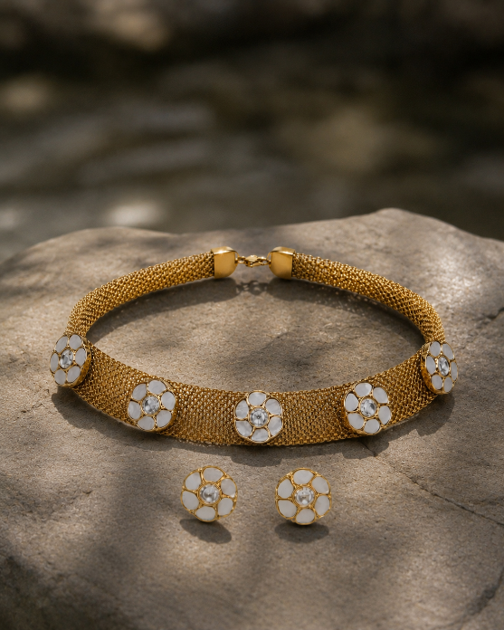 Floral Mesh Choker Necklace Set