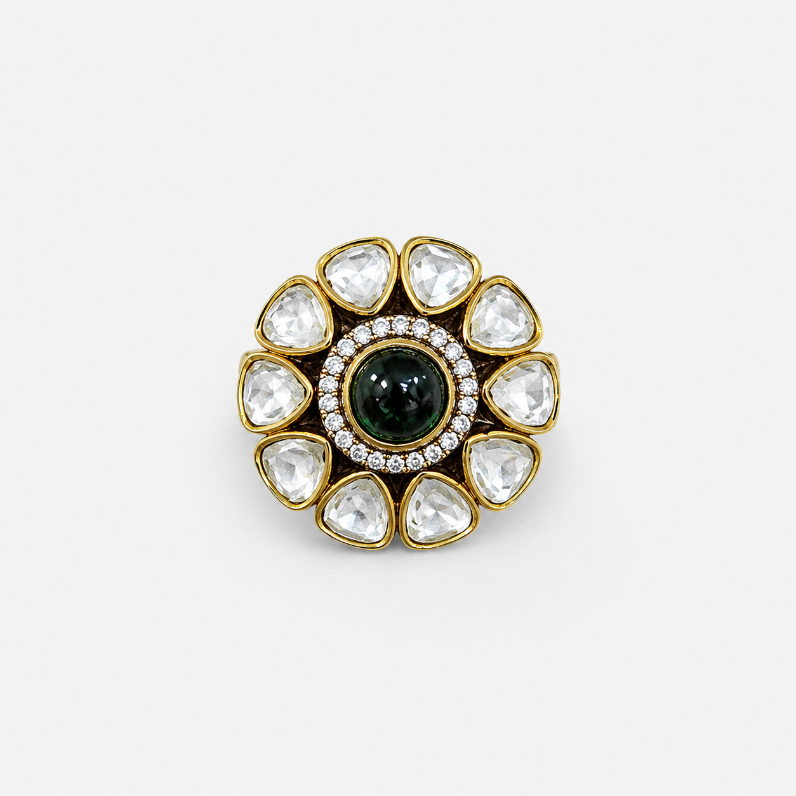 Emerald Polki Floral Statement Ring