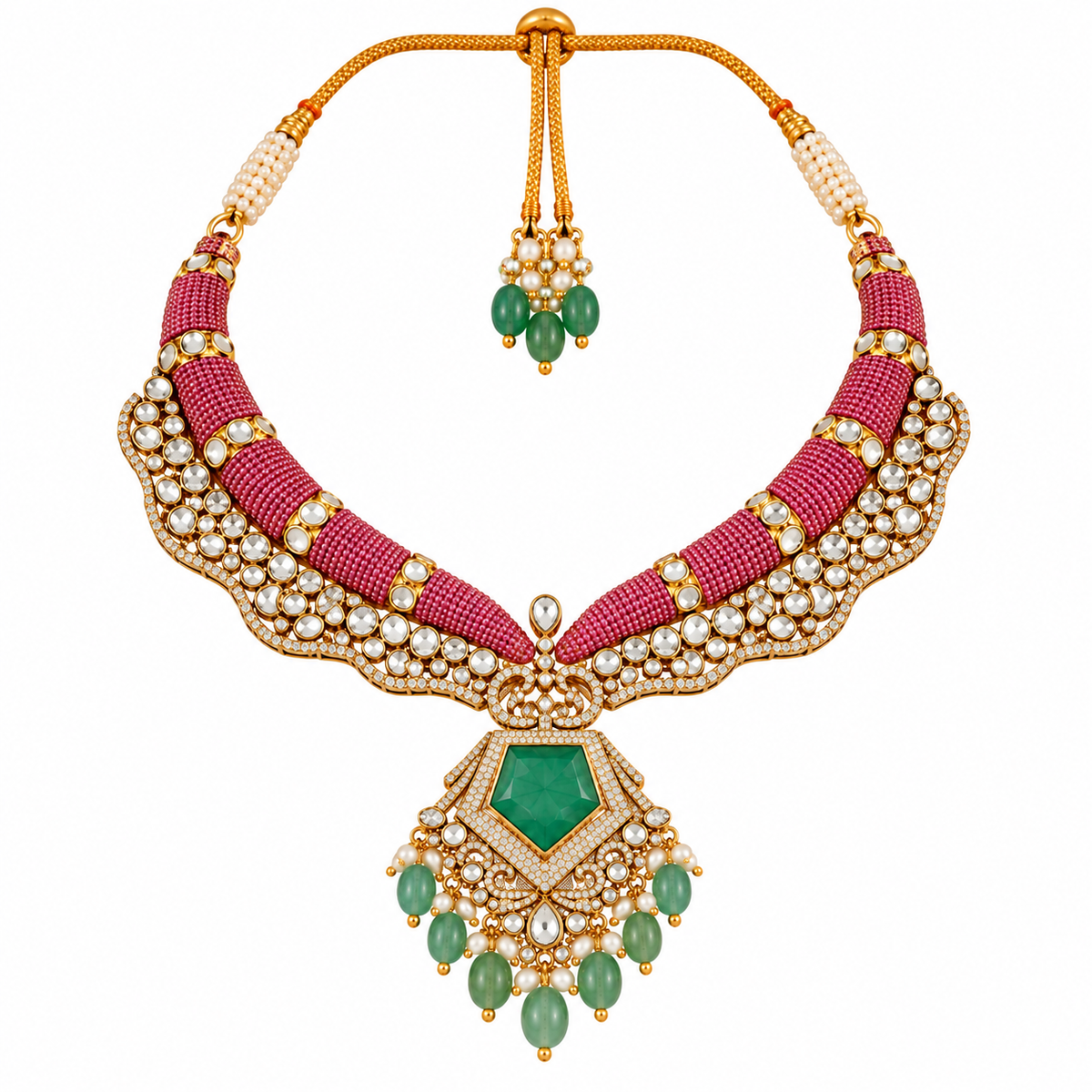 Emerald Pearl Statement Necklace Set