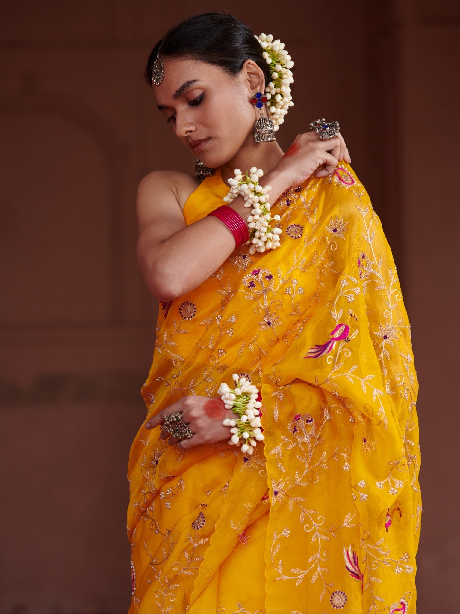 organza jaal saree