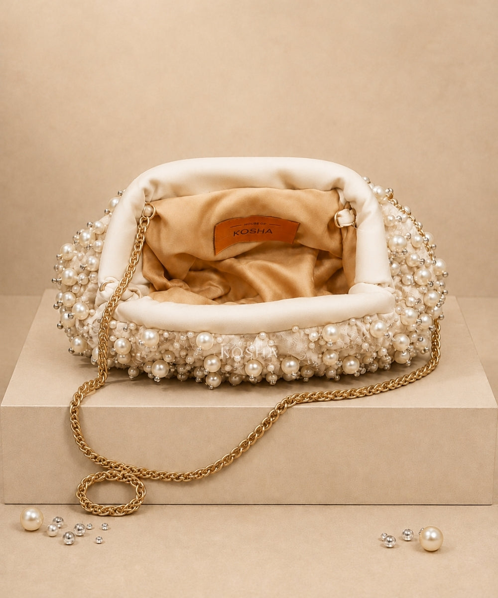 Serene Ivory Suede Embellished Clutch