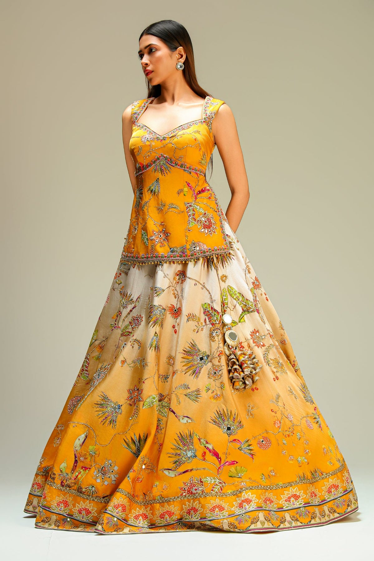 Ivory & Purple Embroidered Tissue Jacquard Lehenga Set