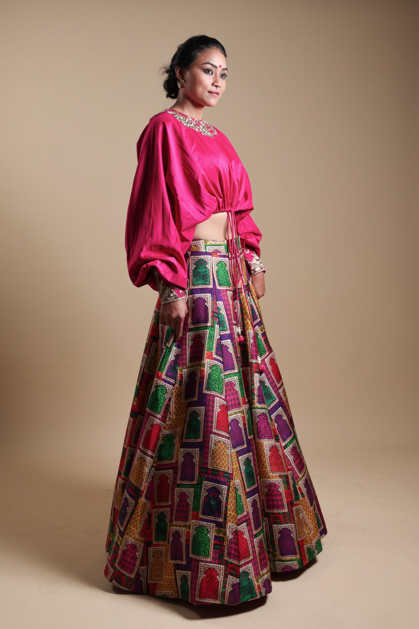 Hand-Embroidered blouse with Lehenga