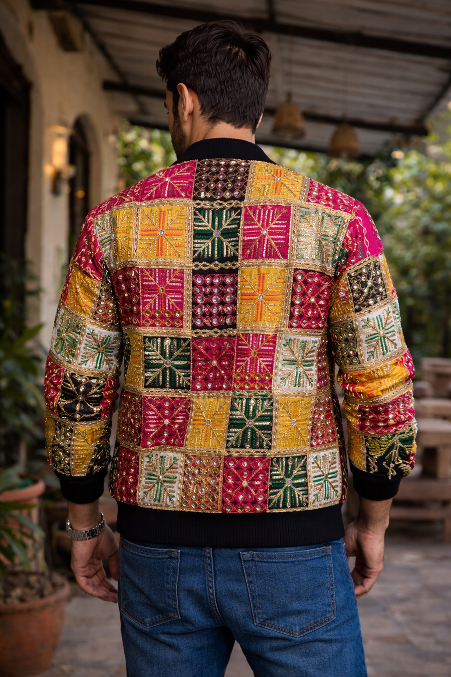 Veer Phulkari Patchwork Bomber Jacket - Luxury Men's Outerwear