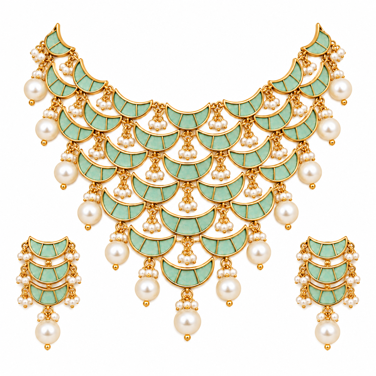 Mint Green Pearl Choker Necklace Set