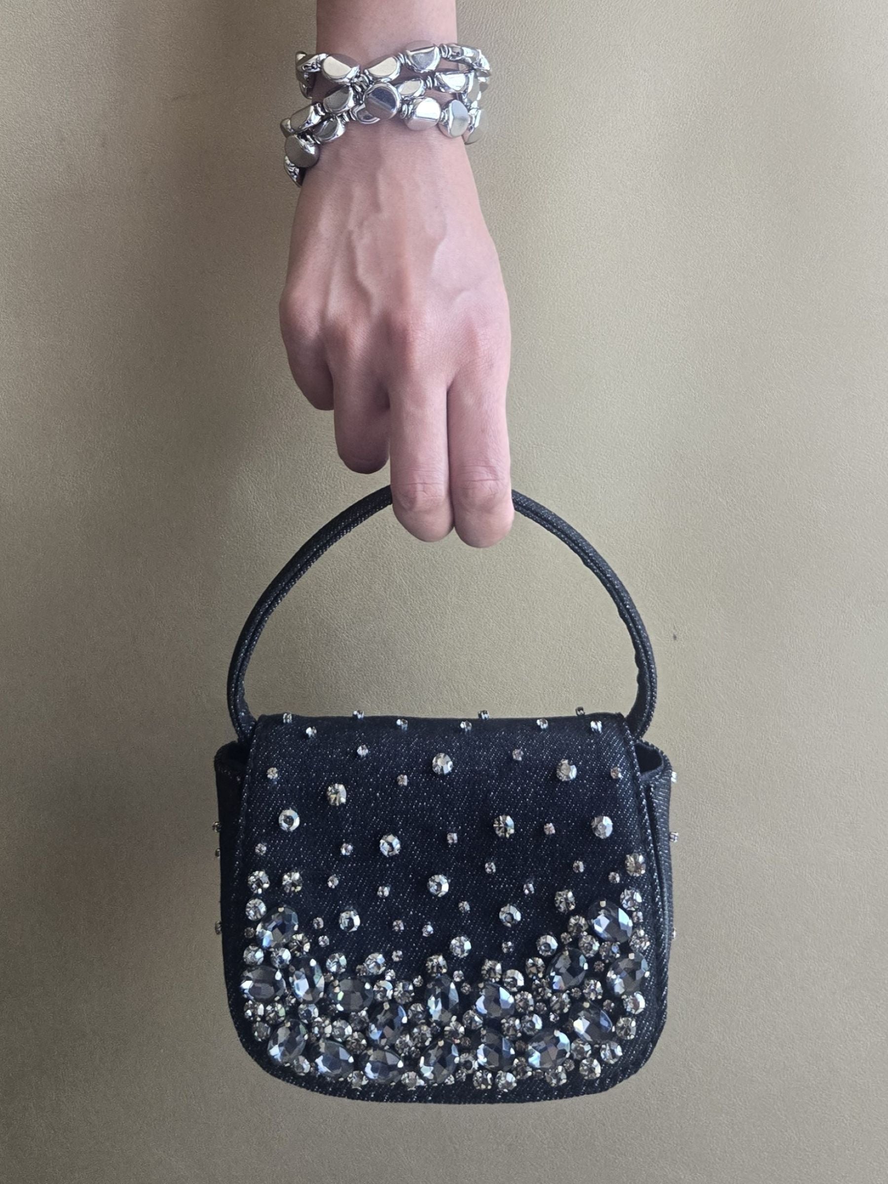 Black Crystal Denim Bag