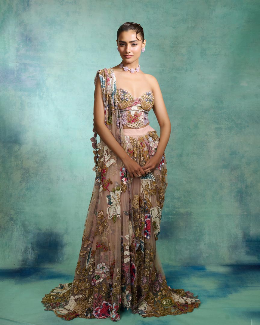 ETHEREAL BLUSH DRAPE SAREE