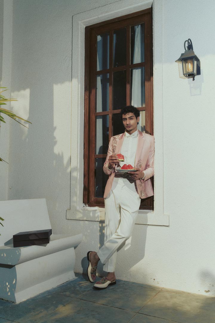 PINK EMBROIDERED TUXEDO SET
