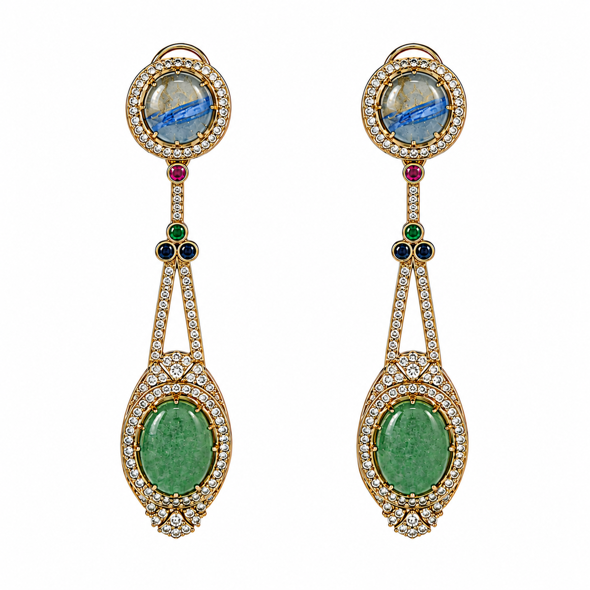 Slate Blue & Jade Green Semi-Precious Drop Earrings