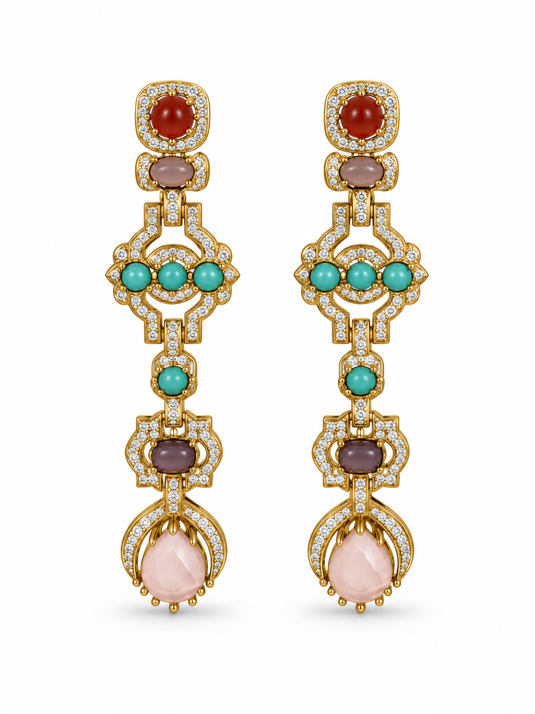 Multicolor Stone Long Statement Earrings