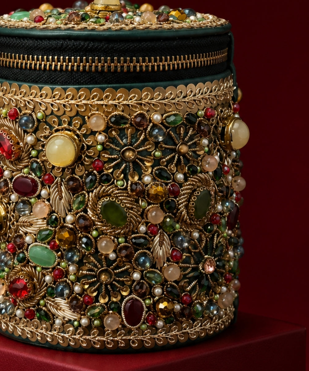 Noorani Multicolor Leather Embellished Cylinder Mini Bag