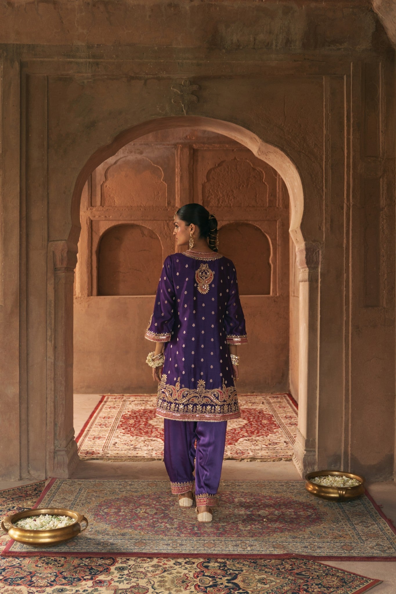 FARHANA - DEEP PURPLE SHORT KURTA WITH SALWAR AND DUPATTA