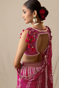 Fuchsia pink printed bandhej lehenga set