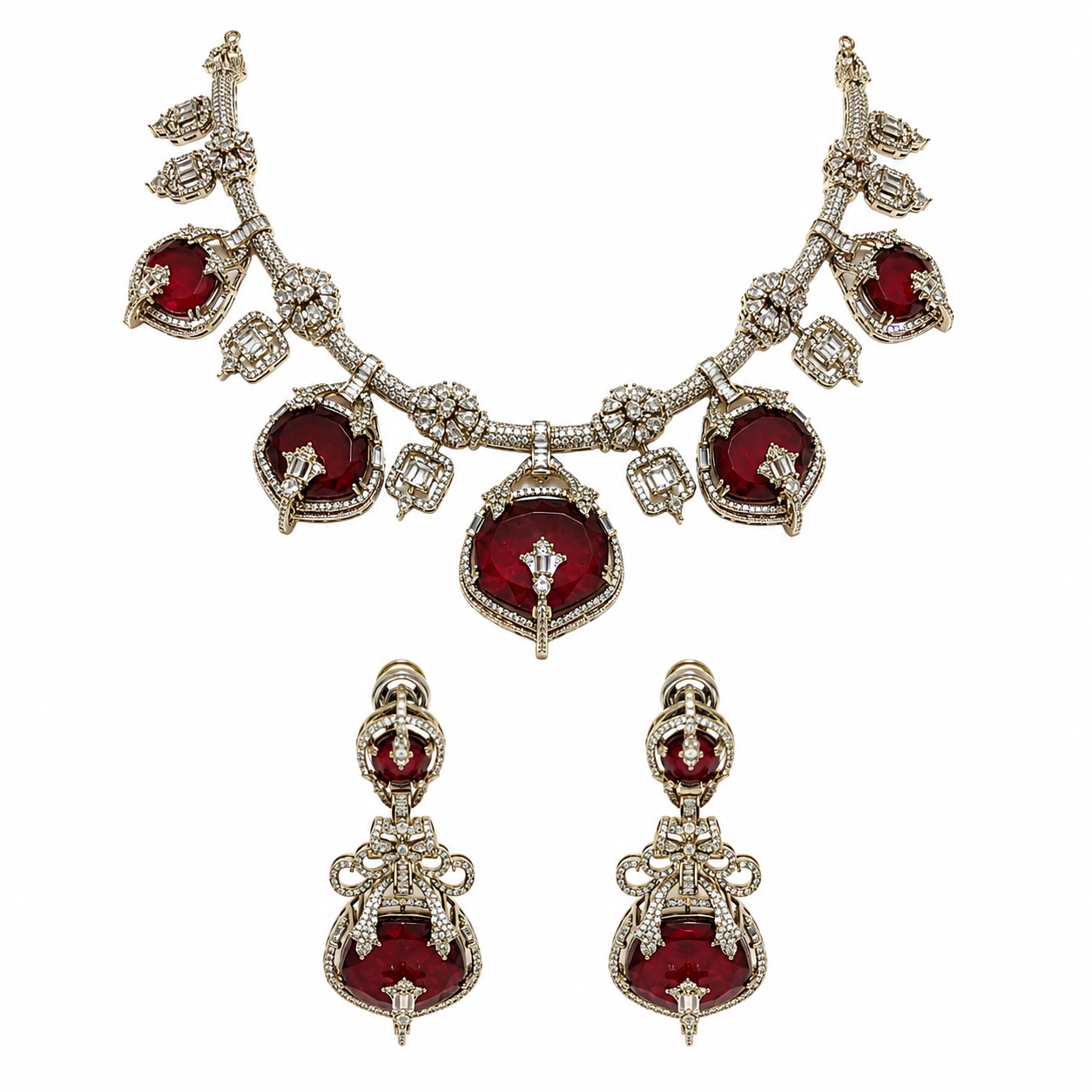 Ruby Semi-Precious Stone Moissanite Necklace Set