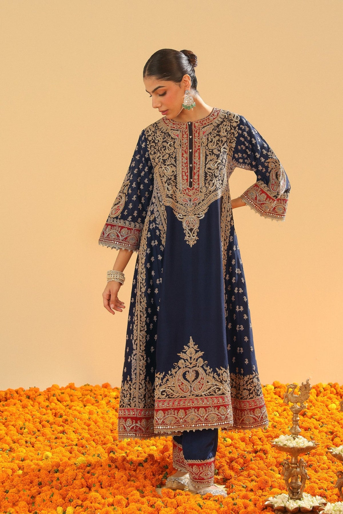 Hana - Deep Blue Long Kalidaar Chauga with Salwar and Odhni
