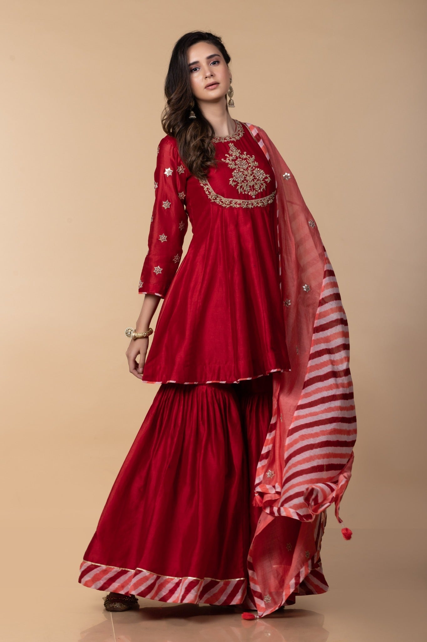 ommbre mughal sharara set with leheria dupatta