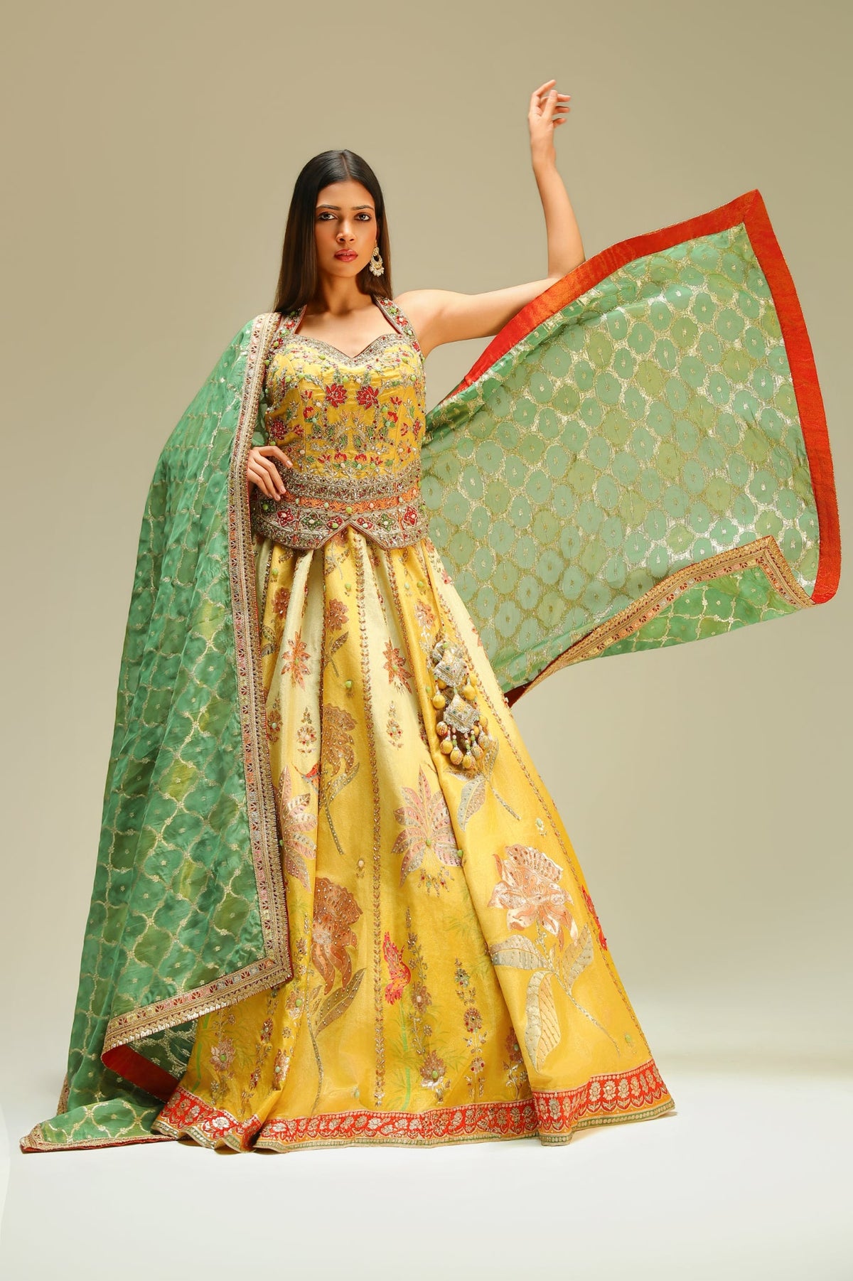 Gulnaar Floral Tissue Silk Lehenga Set