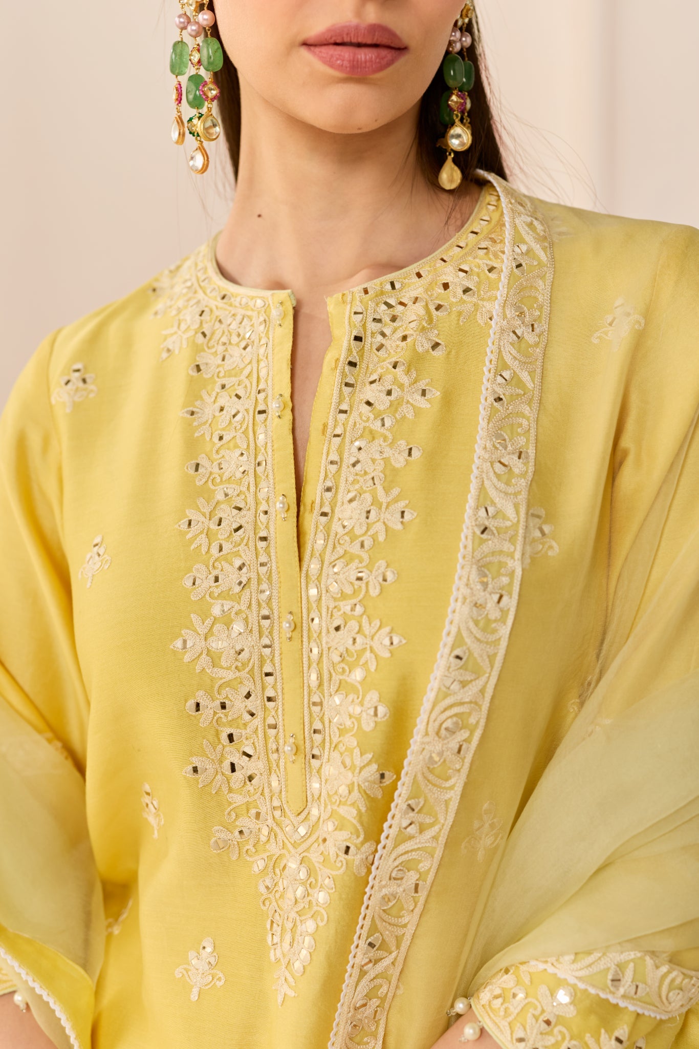 REHMA - LEMON YELLOW SHORT KURTA WITH SHARARA AND DUPATTA