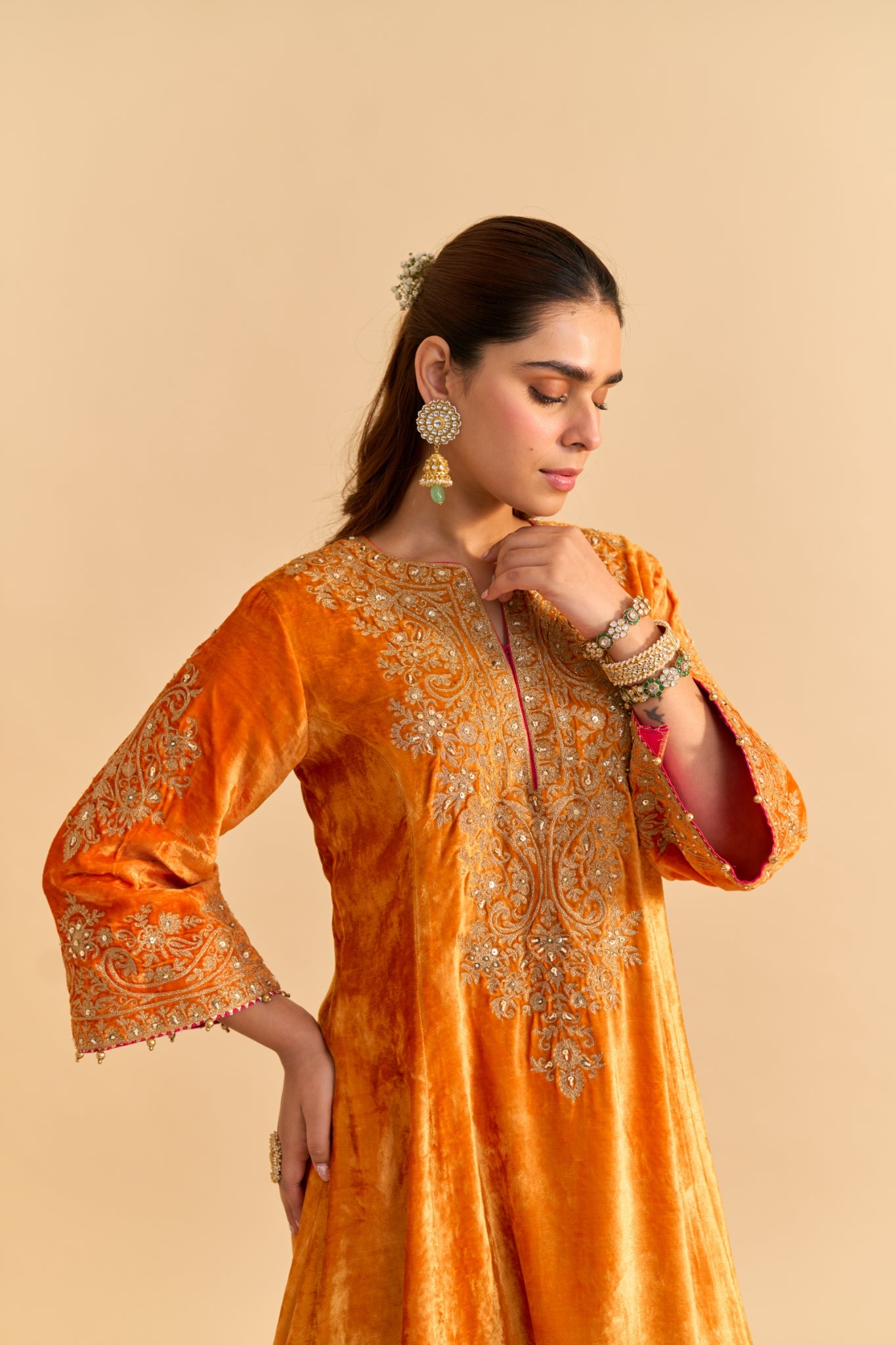 Eira - Orange A-line Kurta with Dhoti with Dupatta